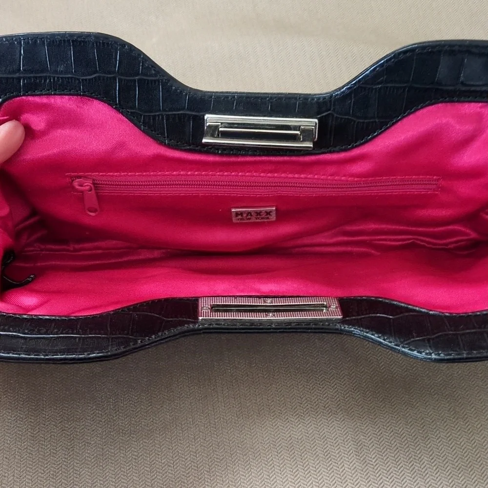 Maxx New York Crocodile-Embossed Leather Clutch In Black